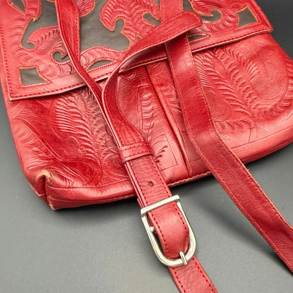 Red and Black Embossed Leather Crossbody Bag - Picture 9 of 13